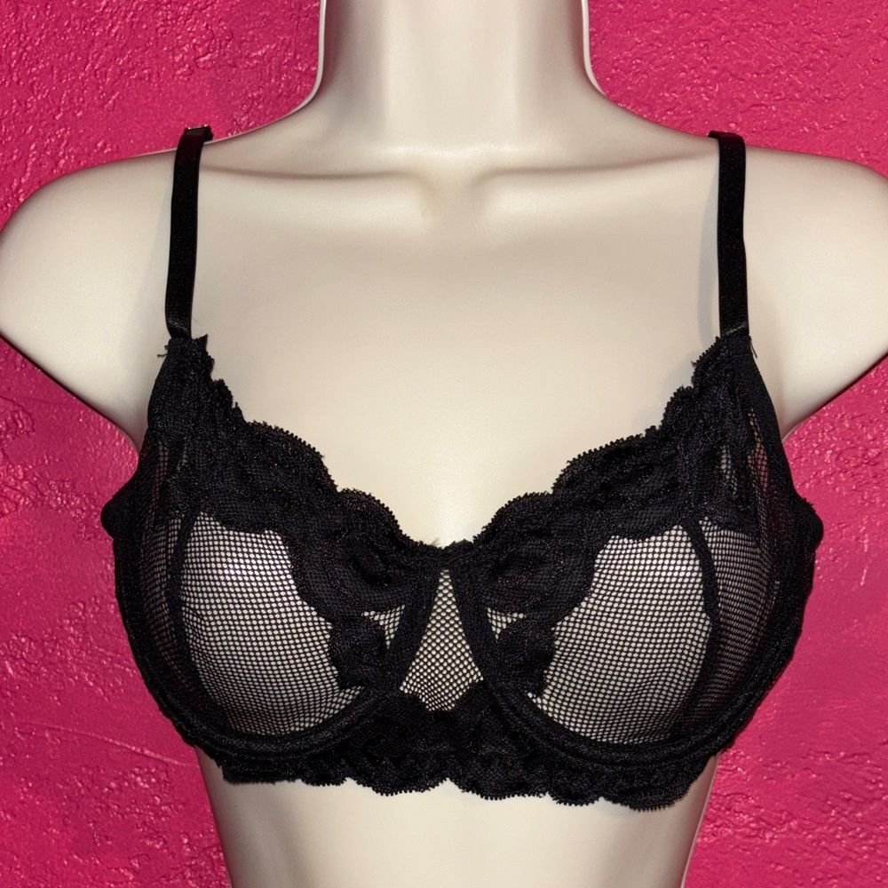 NWT Avidlove black lace mesh gothic whimsigoth feminine bra. Sz large.